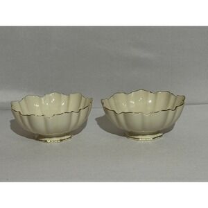 Lenox 6" Symphony Ivory Bowl with Gold Trim Scalloped Edge Footed Set of 2